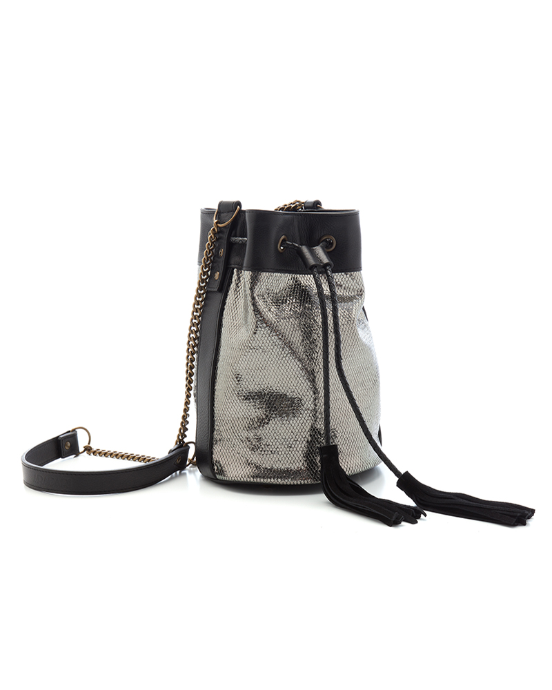Sac bourse en cuir python pailleté argent