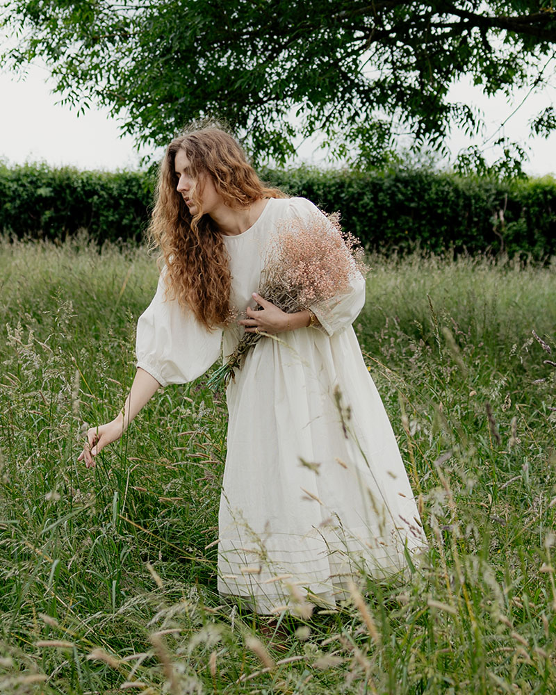 Robe bohème pour femme en coton blanc et rayures métallisées argent