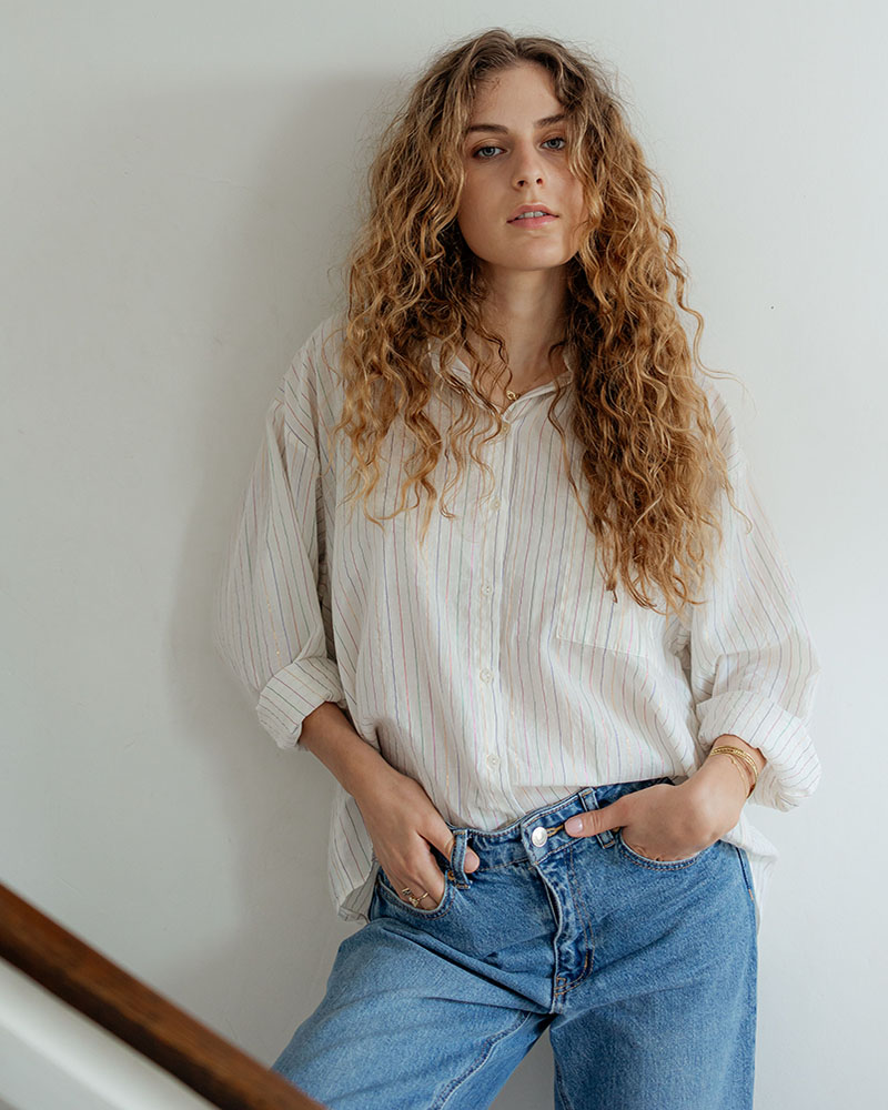 Chemise à rayures lurex multicolores tissu en coton et fils métal